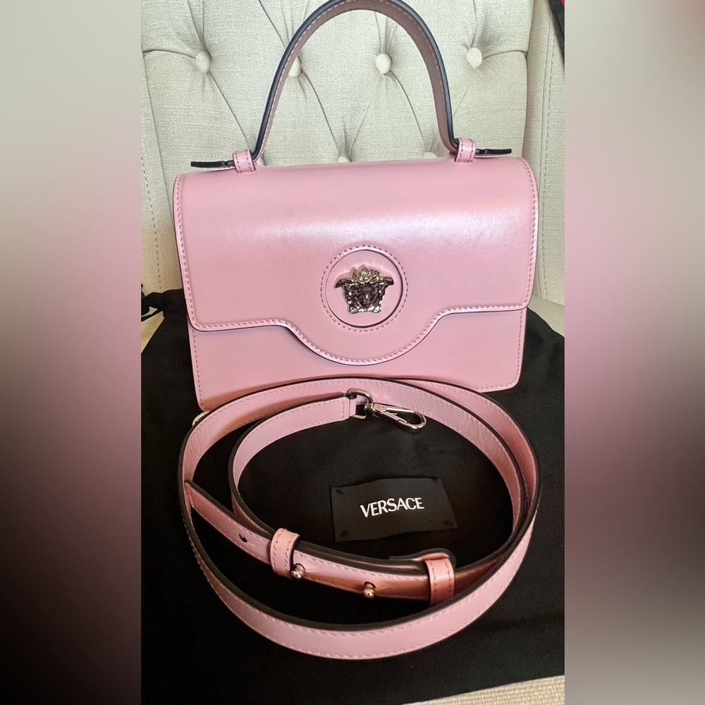 VERSACE La Medusa Pink Top Handle Shoulder Calfskin Leather Handbag Box Dust bag - Picture 14 of 15